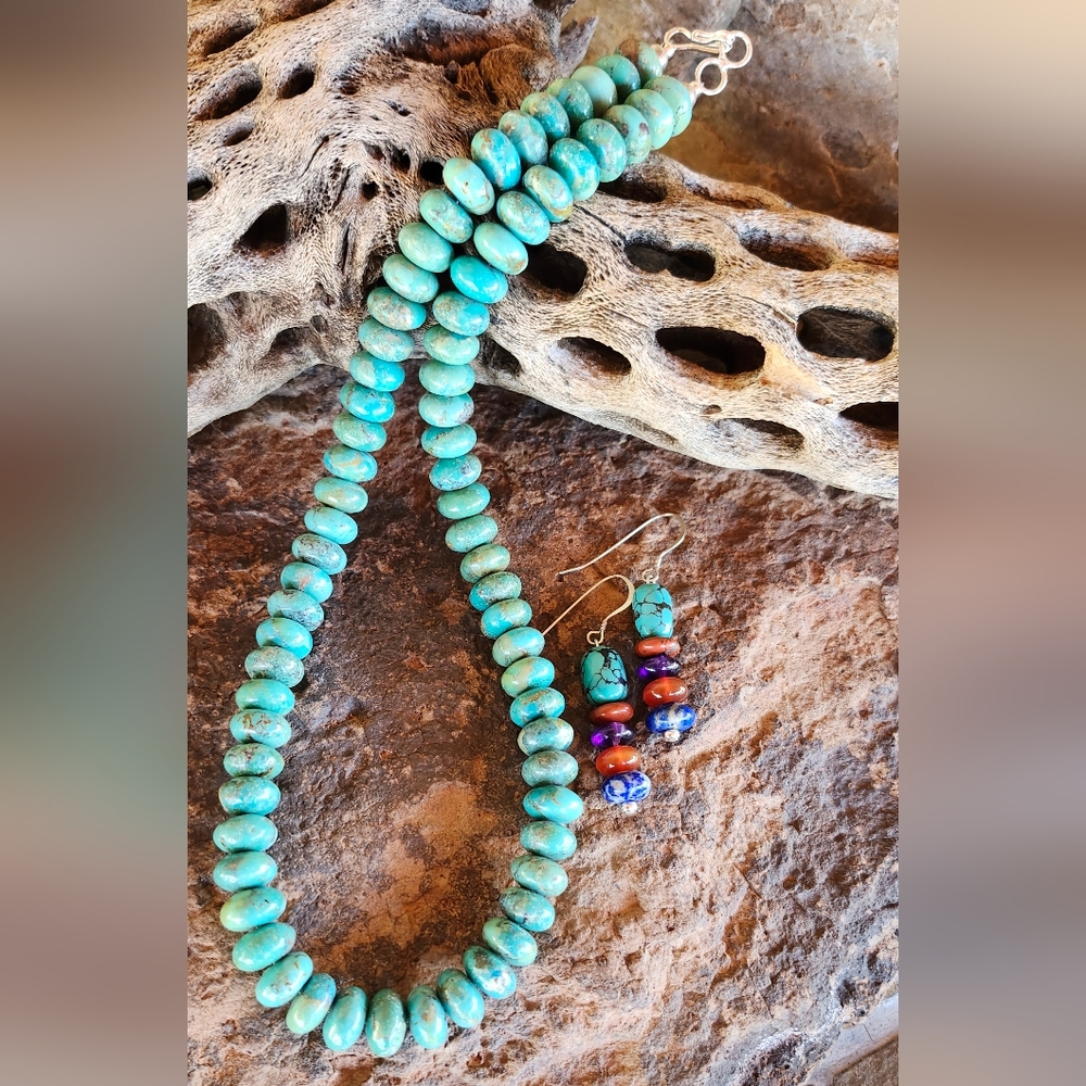 Sterling Silver Genuine Turquoise Necklace Set - Picture 4 of 17